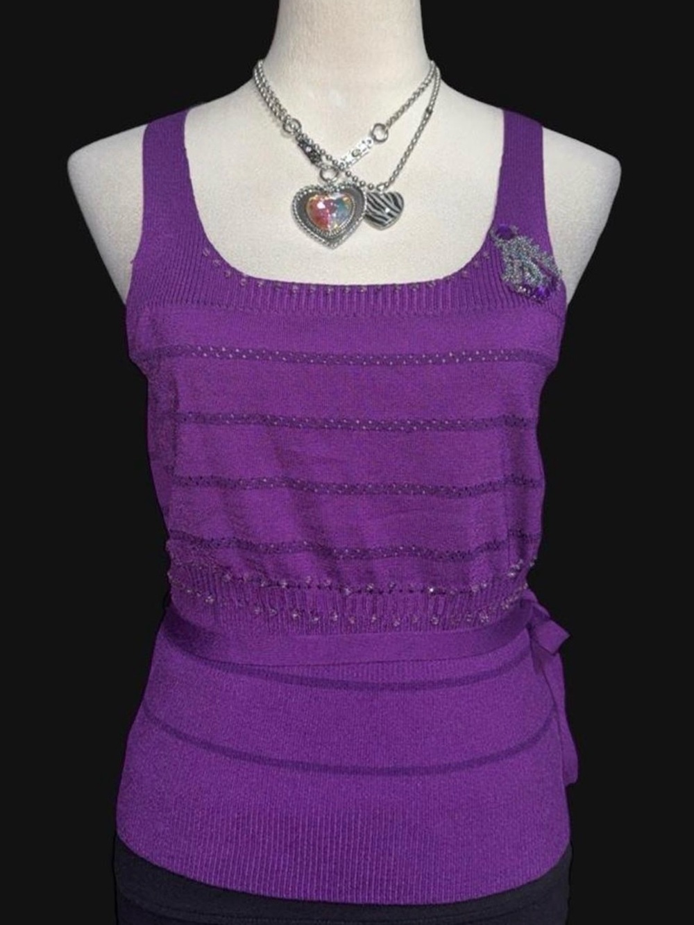 Bandolino Purple Sleeveless Beaded Knit Tank
